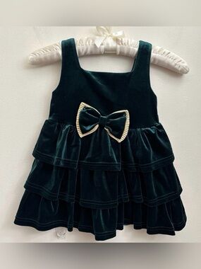 Blueberi Boulevard Dark Green Velvet Toddler Dress